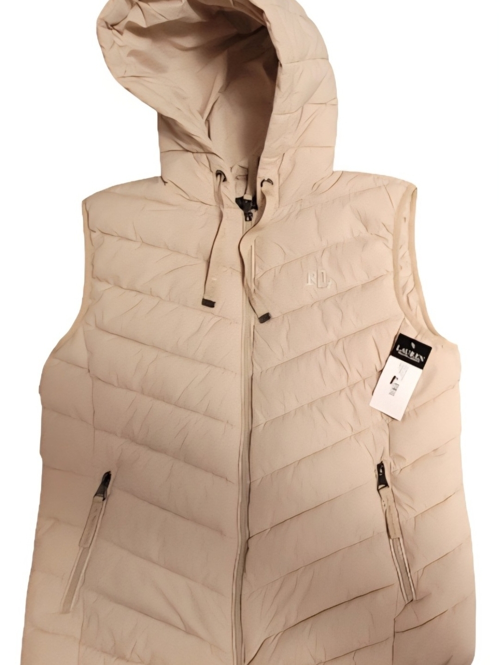 Ralph Lauren Neutral Beige Hooded Quilted Vest